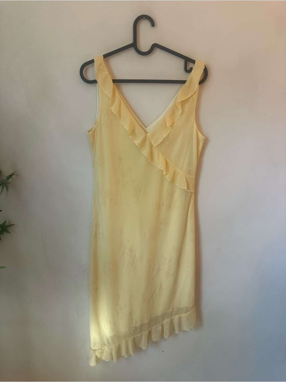 City Triangles Pale Yellow Ruffle-Trim Midi Dress